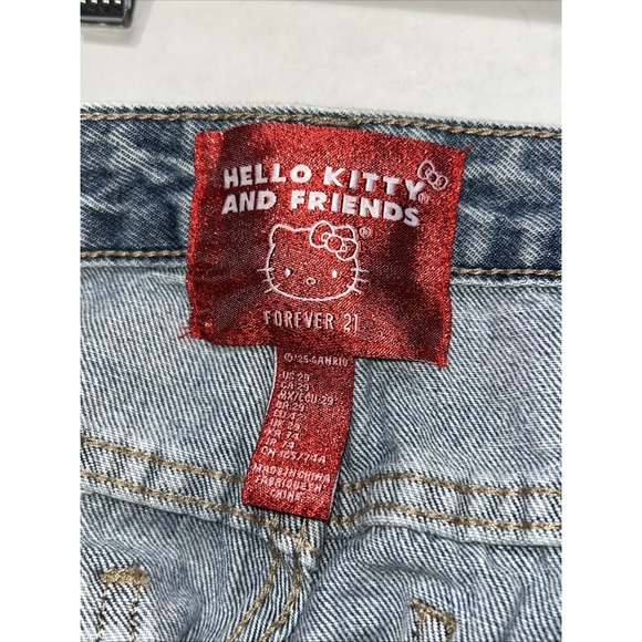 Women's Hello Kitty x Forever 21 Straight Jeans Distressed Rhinestones Nice 29 - Picture 7 of 9